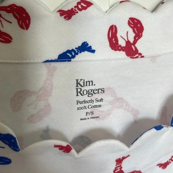 Kim Rogers Red White Blue Lobsters Short Sleeve Blouse Women’s Petite Small - Picture 6 of 8